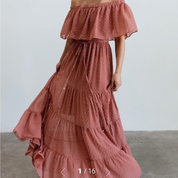Baltic Born Dresses & Skirts - Baltic Born Swiss Dot Off the Shoulder Maxi Dress Dusty Mauve Size Small